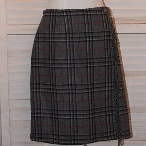 Vintage Sag Harbor Blanket Wrap Wool Blend Gray Plaid Pencil with Frayed Edges